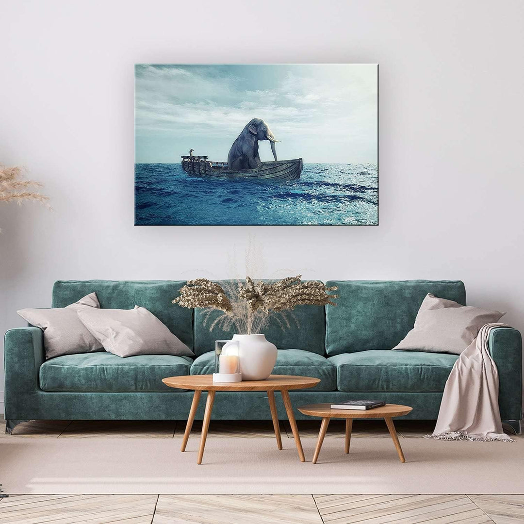 Startonight Bilder Einsamer Elefant auf dem Ozean - Leinwandbilder Moderne Kunst - Tiere Wanddeko Ku