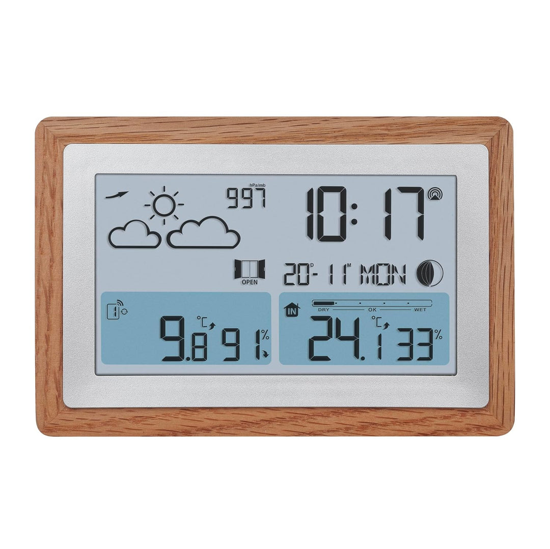 TFA Dostmann Funk-Wetterstation mit Aussensensor OAK, 35.1167.54, Wettervorhersage, mit Holz-Rahmen,