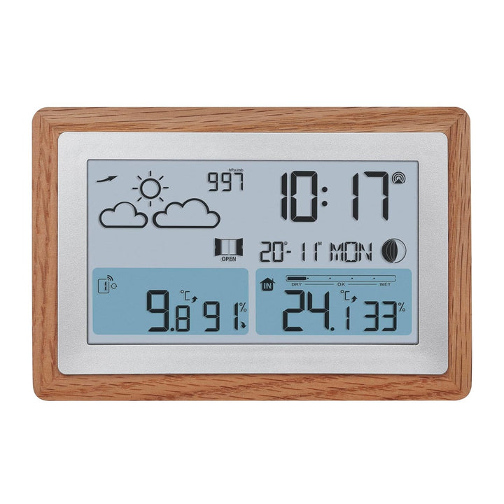 TFA Dostmann Funk-Wetterstation mit Aussensensor OAK, 35.1167.54, Wettervorhersage, mit Holz-Rahmen,