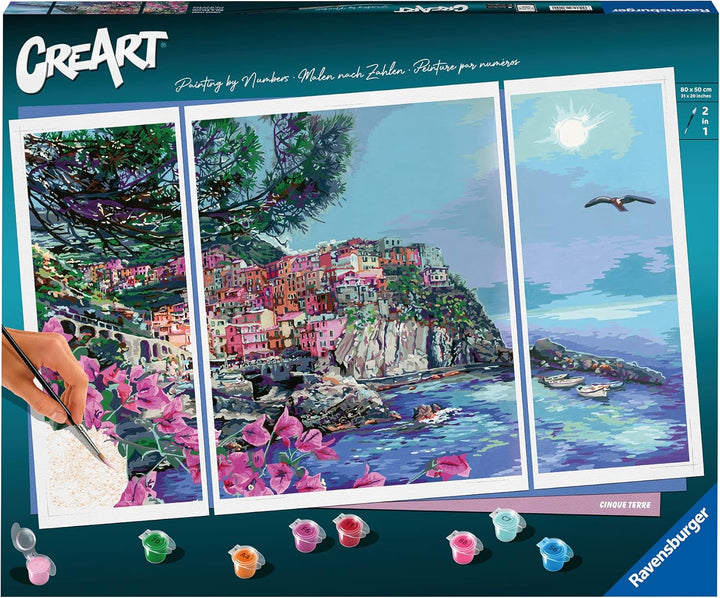 Ravensburger CreArt 23529 - Cinque Terre - Triptychon Malen nach Zahlen Erwachsene, DIY Malset mit P