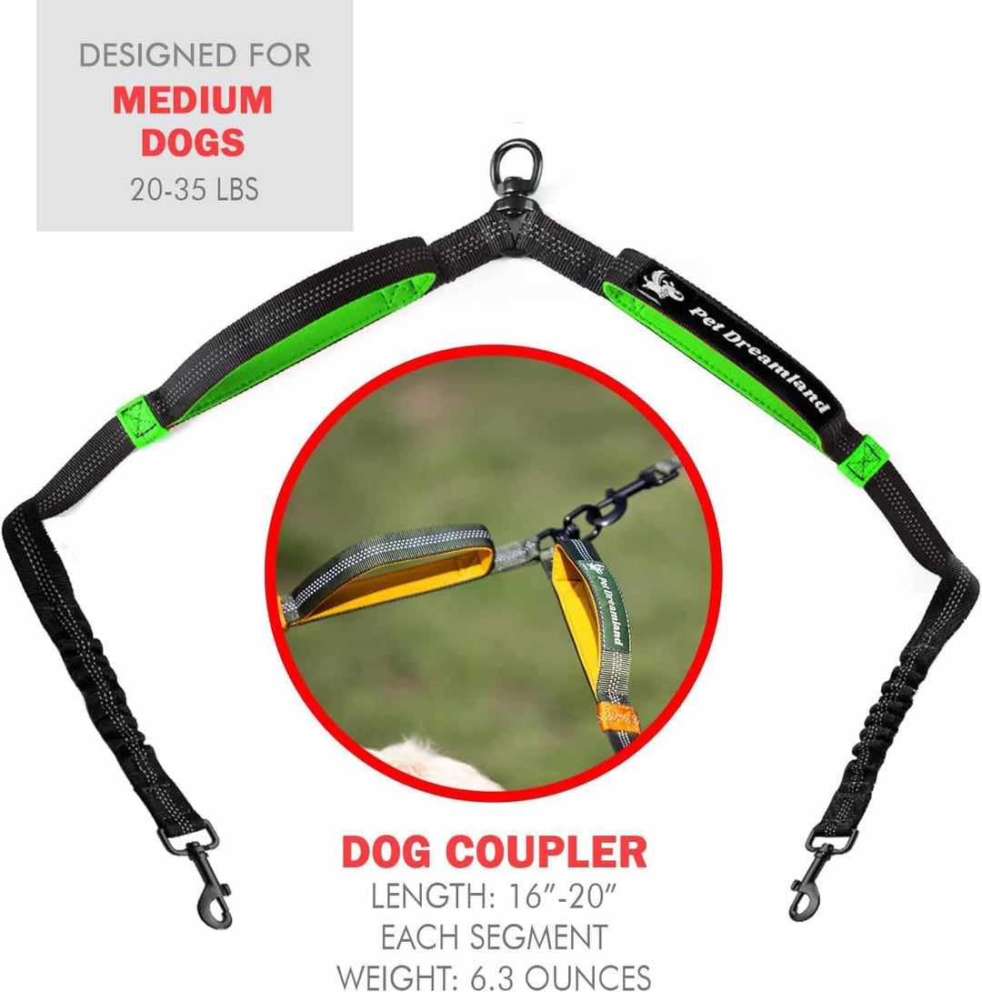 Pet Dreamland Dog Coupler 360 Leash Splitter for Small, Medium Dogs, No Tangle, Shock Absorbing Refl