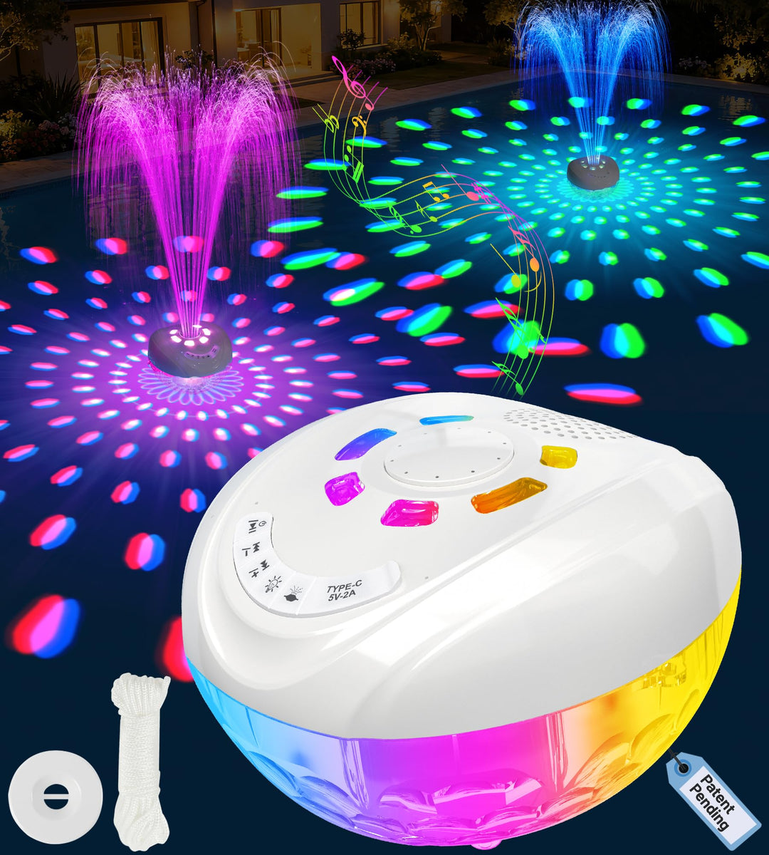 Luxfero 3 in 1 Pool Lautsprecher mit Springbrunnen & Pool Licht,Schwimmender Bluetooth Lautsprecher