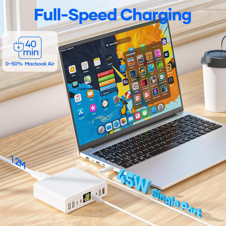 USB C Ladegerät Mehrfach 8-Port mit LED Anzeige, YSYFAD 200W GAN USB Ladestation PPS PD Type C Netzt