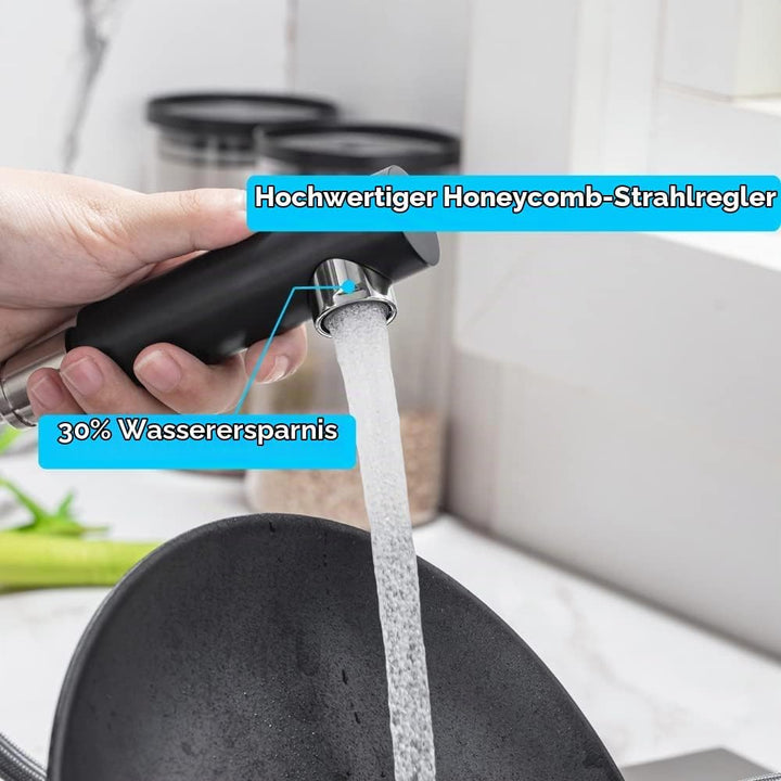 ONECE Wasserhahn Küche Schwarz mit ausziehbar, Spültischarmatur aus Edelstahl SUS304, Küchenarmatur
