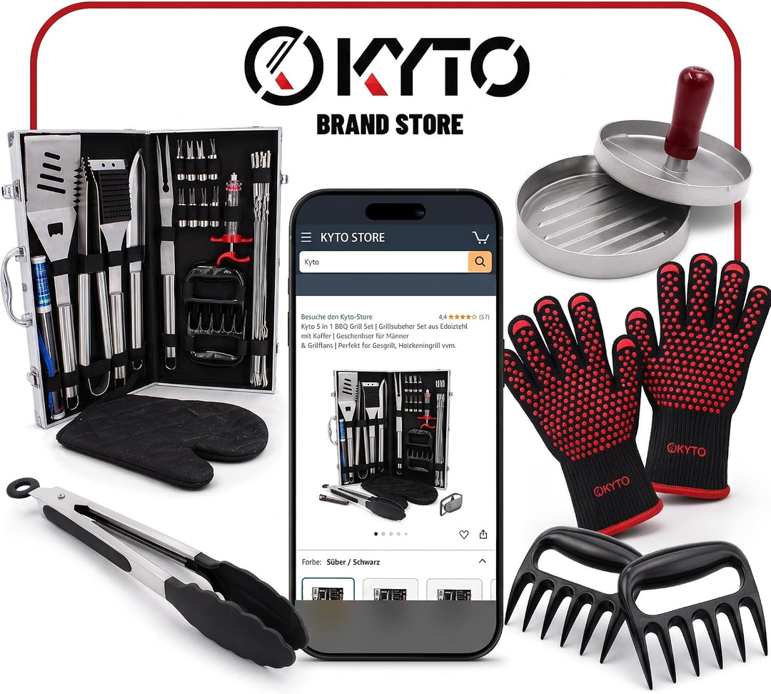 Kyto BBQ Zubehörsatz 39-teilig mit Koffer Grill Set Grillbesteck für Garten Camping Geschenke für Mä