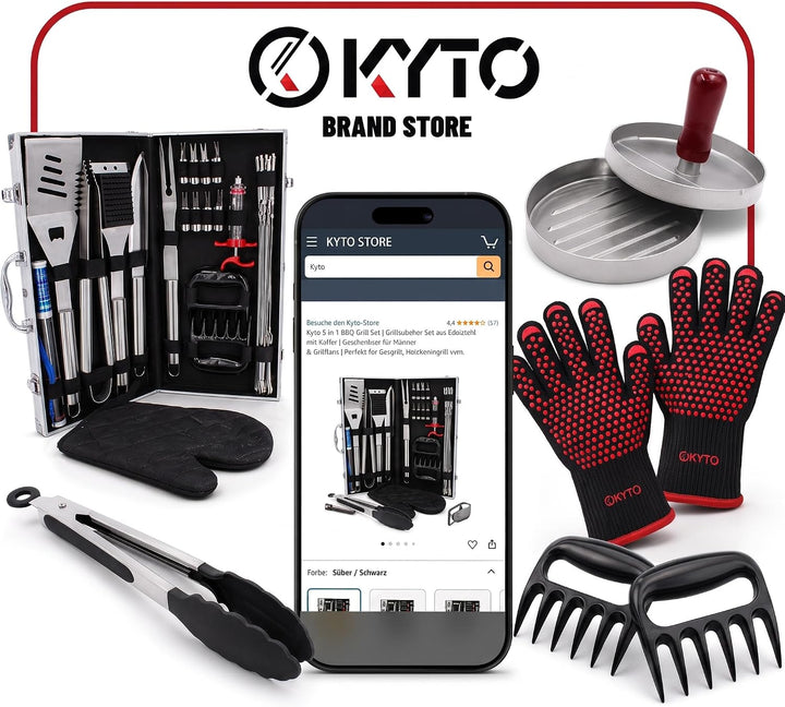 Kyto BBQ Zubehörsatz 39-teilig mit Koffer Grill Set Grillbesteck für Garten Camping Geschenke für Mä