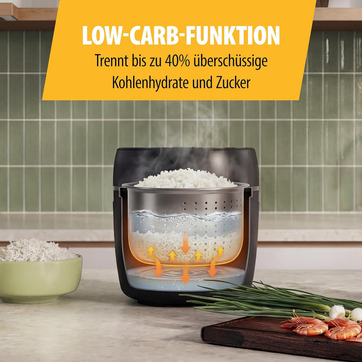 Tristar Digitaler Reiskocher mit Low-Carb-Funktion, 8 Automatikprogramme, 0,6 L Reis Kapazität, Digi