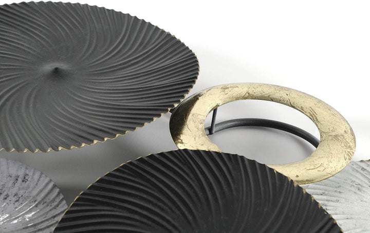 Kobolo Wandbild Wanddeko Metallbild 3D-Bild - SWIRL -weiss grau gold- ca 120x54 cm