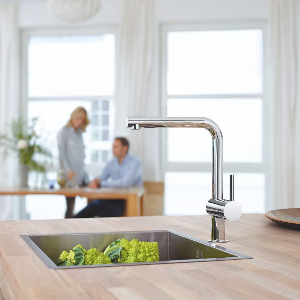 GROHE Minta - Einhand- Küchenarmatur (L-Auslauf, herausziehbare Dual-Spülbrause, 360° schwenkbar, kr