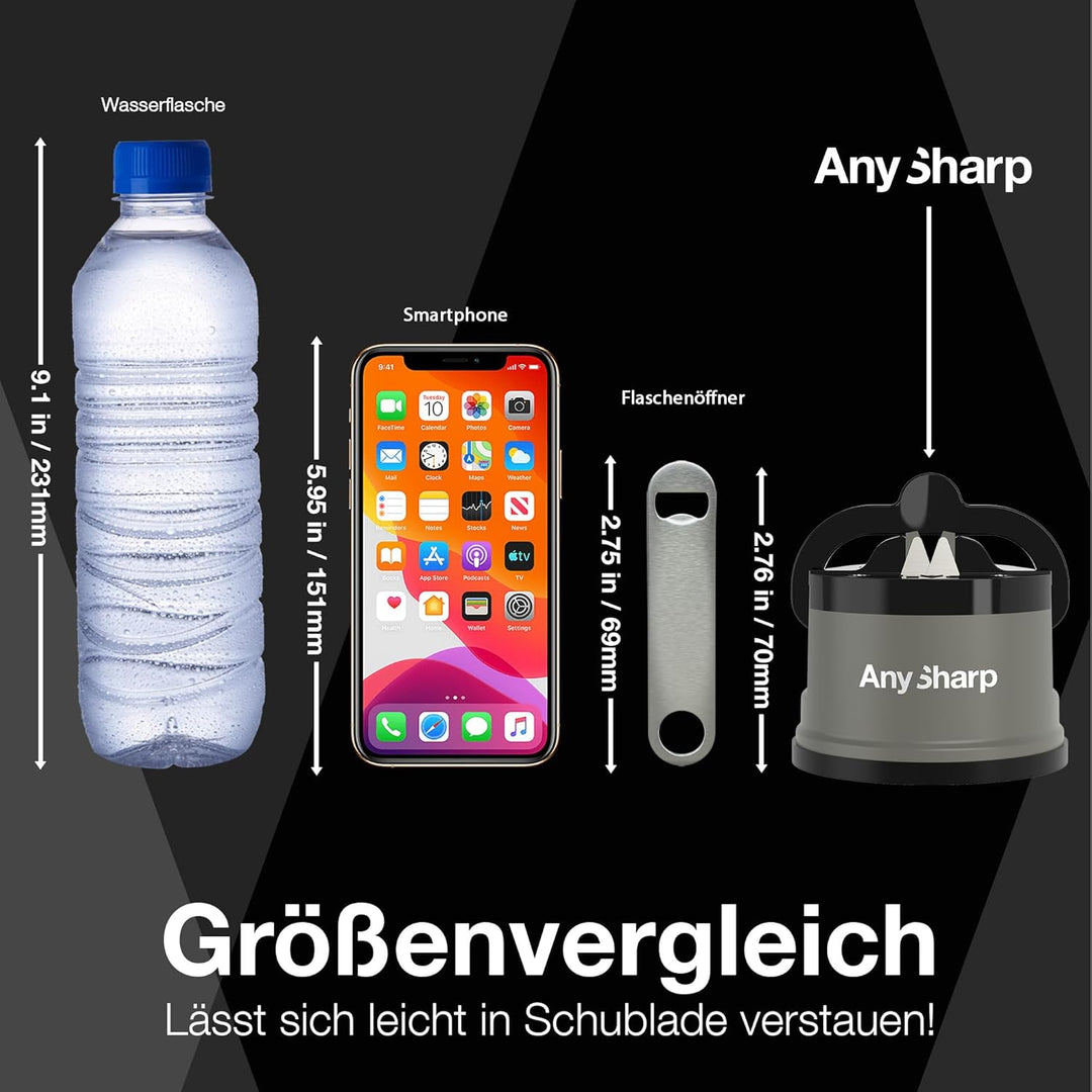 AnySharp Messerschärfer, Freihändige Sicherheit, PowerGrip Saugnapf, Sicheres Schärfen aller Küchenm