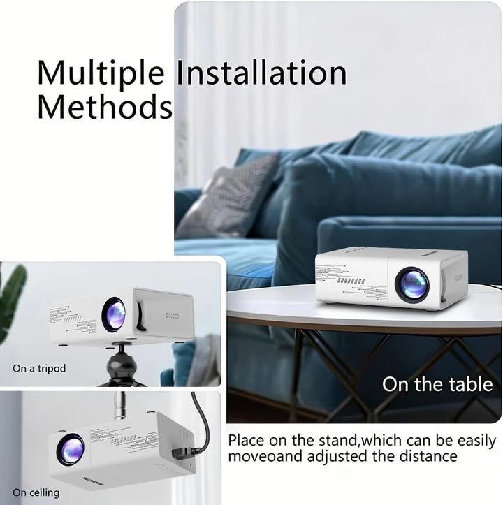 Portable Mini Smart Projector with Phone Mirroring for Home Theater, USB, Smartphone, iPad, TV Box,