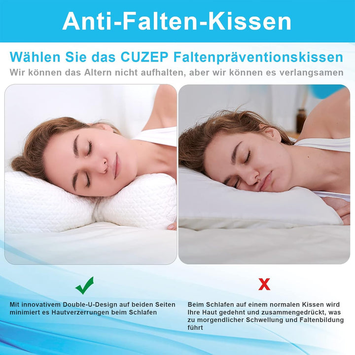 CUZEP Anti Falten Kissen,Seitenschläferkissen Anti Aging,Memory Foam Kissen Nackenhörnchen Ergonomis