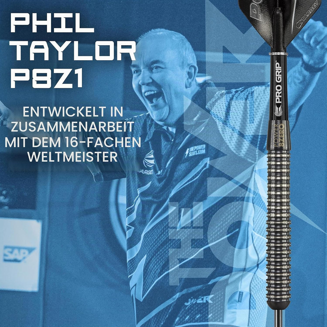 Target Darts Phil Taylor Power 8-Zero Schwarz 80% Wolfram Steeldarts-Set Schwarz Titanium 1 21G Sing
