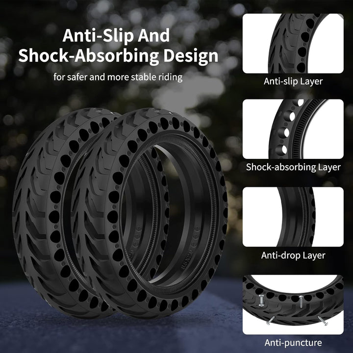 HAONAIMO E Scooter Reifen, 2 Stück Solid Reifen, 8,5 Zoll Solid Ersatzräder mit Montagewerkzeug, M36