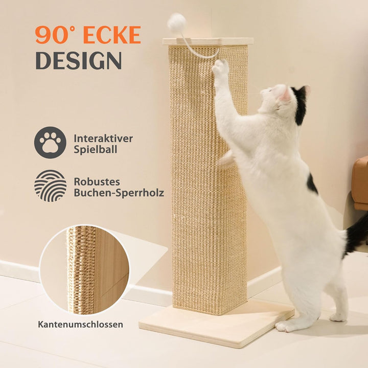 PETKARAY Eck-Kratzbrett für Katzen, 56 cm Hoher Kratzpfosten für Sofa und Wand, Sisal Kratzmatte, Mö