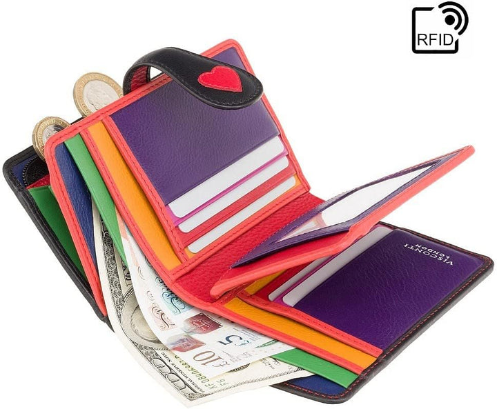 VISCONTI 100% Pur Leder Portemonnaie Damen RFID Schutz Geldbeutel Geldbörse Bifold Mehrfarbig Portmo