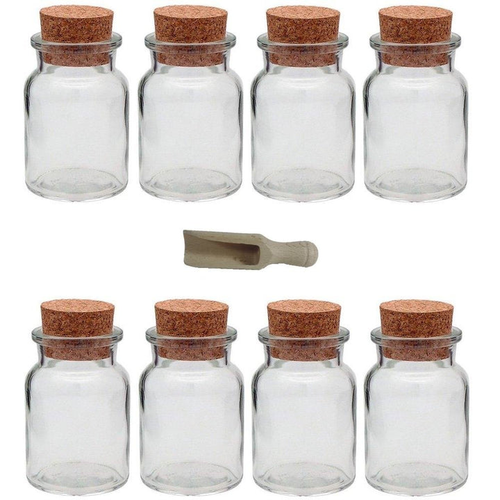 mikken 8 Gewürzgläser 150ml mit Korkverschluss inkl. einer kleinen Holzschaufel 7,5 cm, 150ml