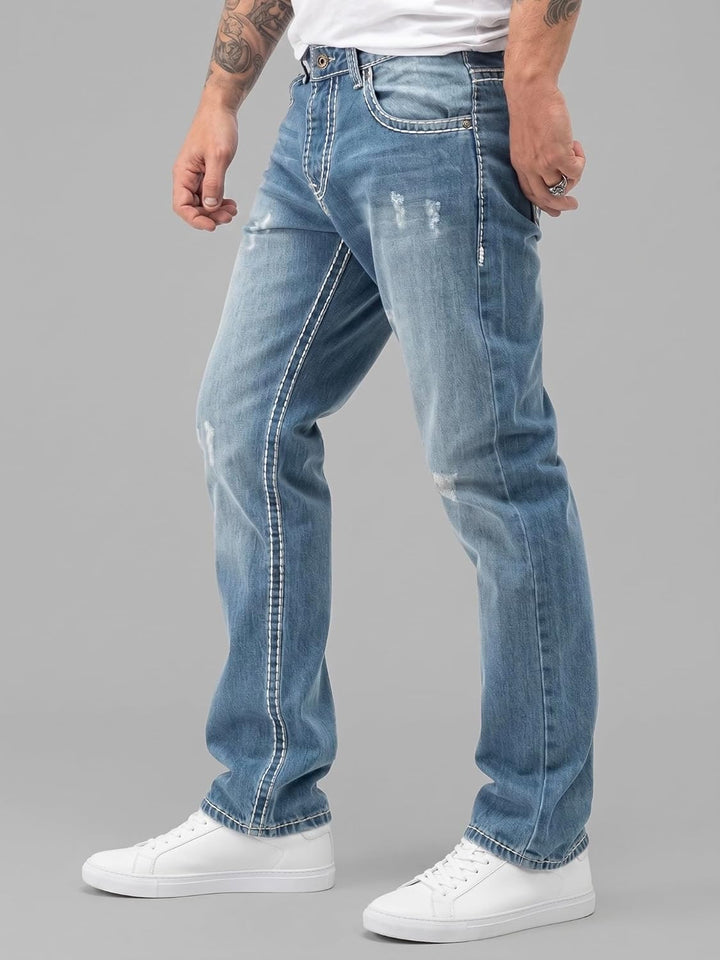 Rock Creek Herren Designer Jeans Hose Dicke Nähte Vintage Blau RC-2056 29W / 30L Blau - Rc-2268, 29W