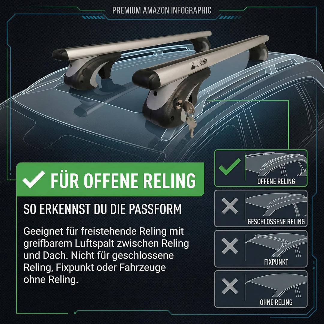VDP L120 Alu Relingträger Dachträger bis 90kg VDP-R-005-120 Single, Single