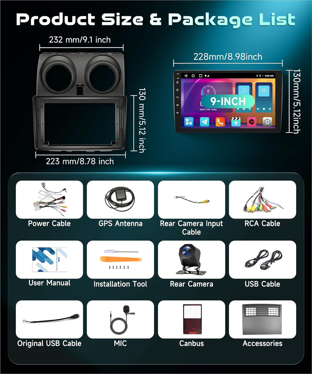 2G&amp;64G VECHTEL 9" Autoradio Für Nissan Qashqai J10 2006-2016（mit Navigationsbildschirm） mit Carplay