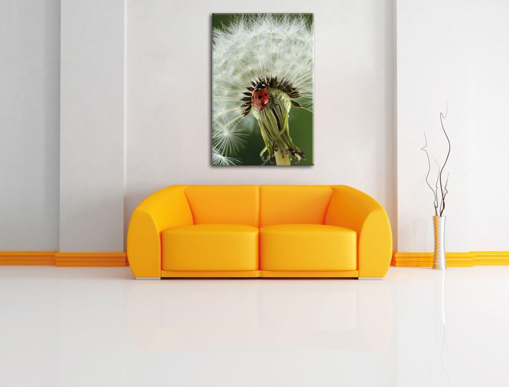Pixxprint Marienkäfer auf Pusteblume / 100x70cm Leinwandbild bespannt auf Holzrahmen/Wandbild Kunstd