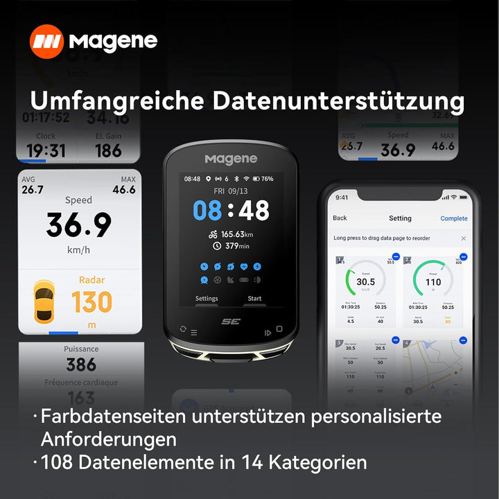 Magene C506SE GPS Kabellos Fahrradcomputer, Streckennavigation, 2,4-Zoll-wasserdichte-Farbbildschirm