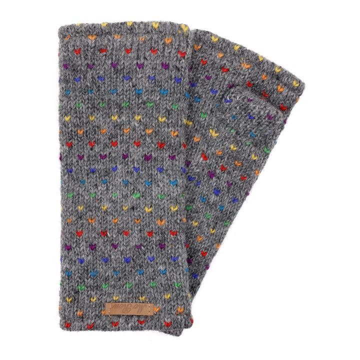 Damen Gestrickte Pulswärmer Stulpen Modell Ines regenbogen Mittelgrau, Mittelgrau