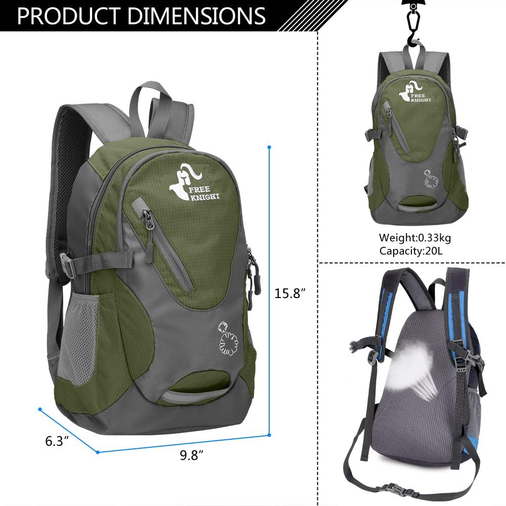 Kleiner Tagesrucksack 20L Radfahren Wanderrucksack Wasserdichter Reiserucksack Leichtgewicht (Armee