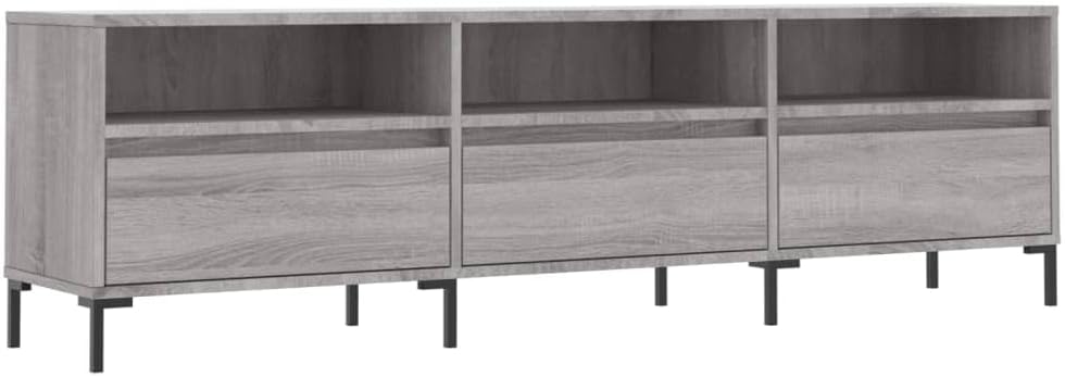 TV-Ständer, Sonoma-Grau, 150 x 30 x 44,5 cm, Holz, Eisen, TV-Regal, niedrig, mit Türen 150x30x44,5cm