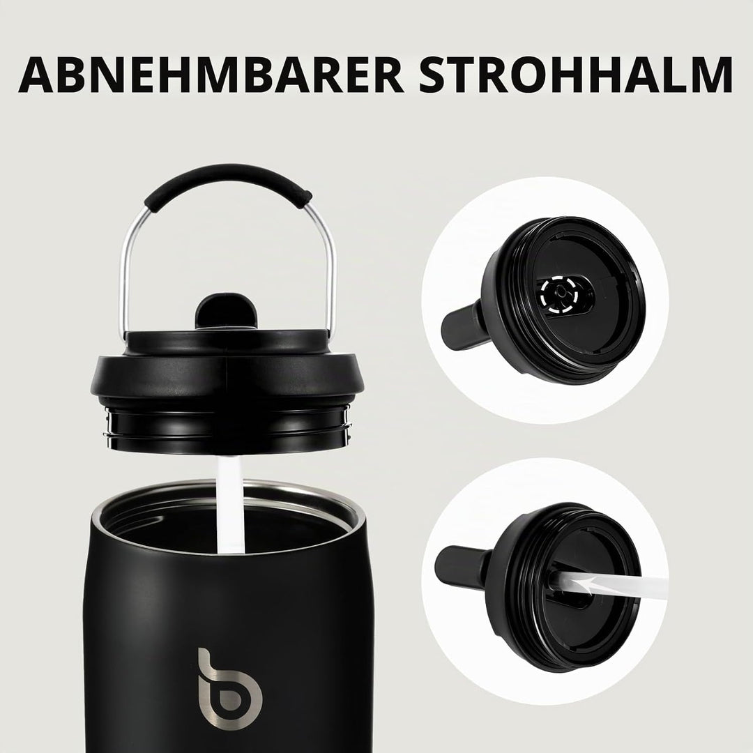 BOTTLE BOTTLE Edelstahl-Wasserflasche mit Strohhalm und Deckel, 900 ml vakuumisolierte Wasserflasche