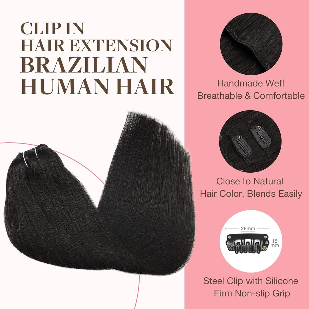 GOO GOO Clip in Extensions Echthaar, Echthaar Extensions Clip, 20cm 50g 7pcs, Haarverlängerung Echth