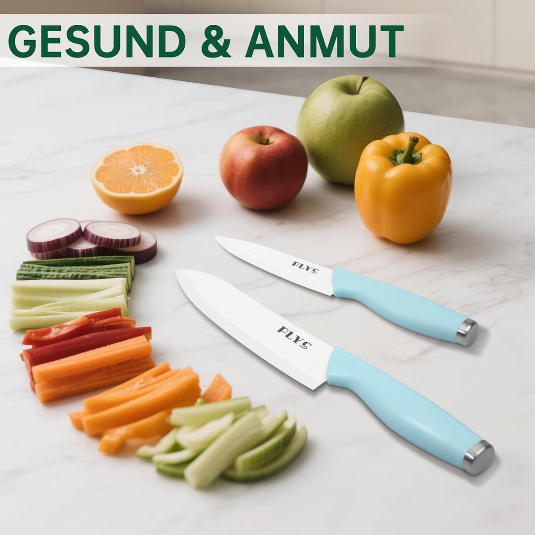 Plys Keramikmesser Set Keramik Messer Küche: Scharf 2er Pack Messerset 15.5cm Kochemesser, 10.7cm Ob