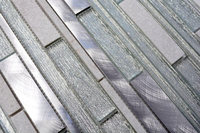 Mosaik Fliese Verbund Stäbchen Aluminium silber Verbund Glasmosaik für WAND BAD DUSCHE KÜCHE FLIESEN