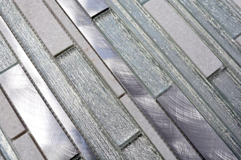Mosaik Fliese Verbund Stäbchen Aluminium silber Verbund Glasmosaik für WAND BAD DUSCHE KÜCHE FLIESEN