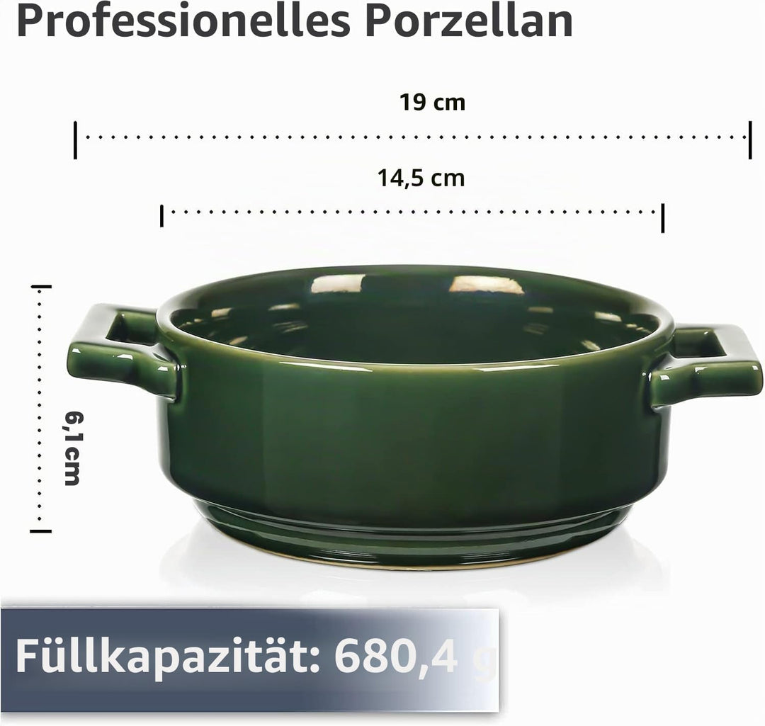Vicrays Keramik-Suppenschalen mit Griffen, 680 ml, Porzellan-Suppentöpfe für französische Zwiebelsup