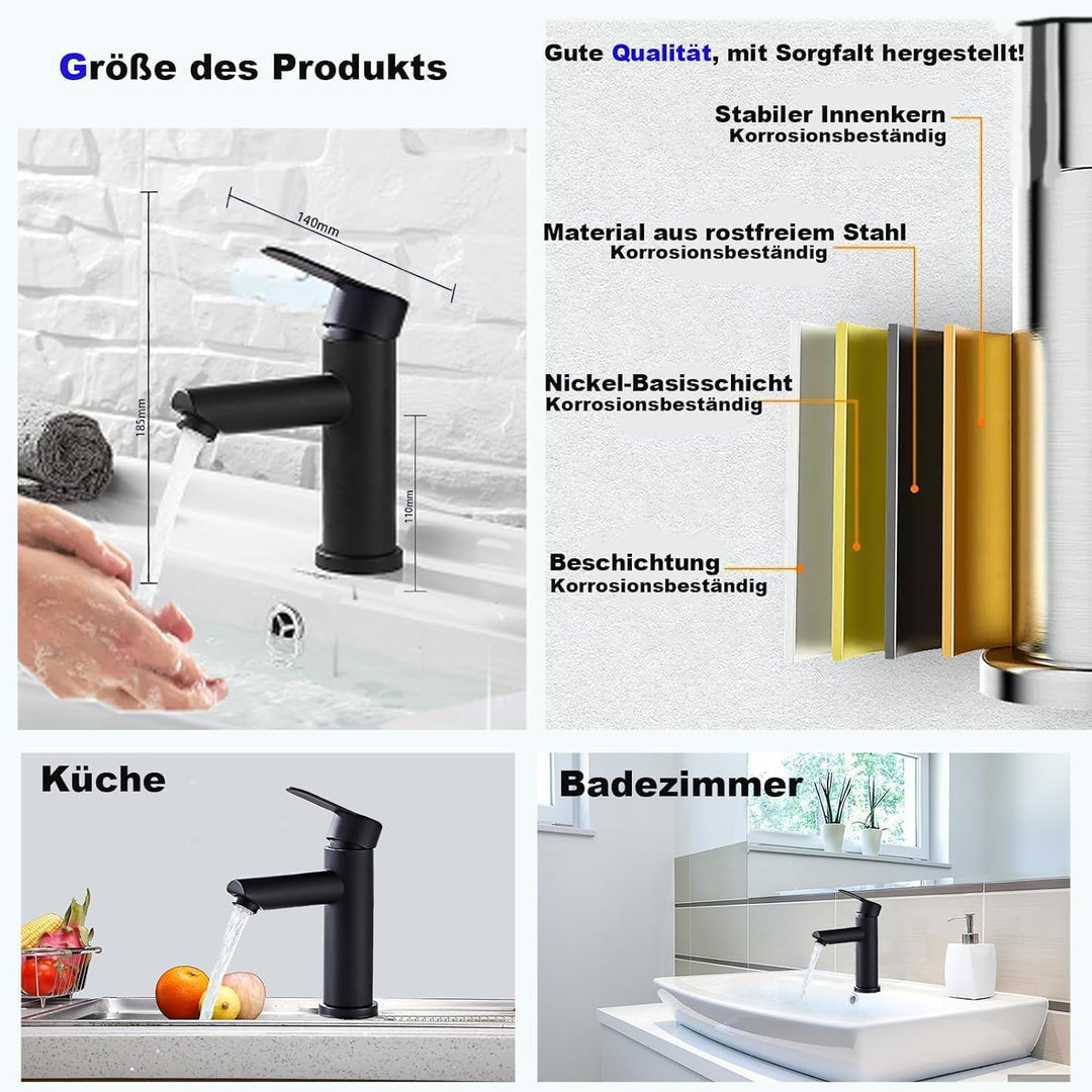 Heisse und kalte Waschtischarmaturen aus Edelstahl, wassersparend, leise und tropffrei für Badezimme