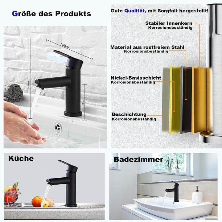 Heisse und kalte Waschtischarmaturen aus Edelstahl, wassersparend, leise und tropffrei für Badezimme