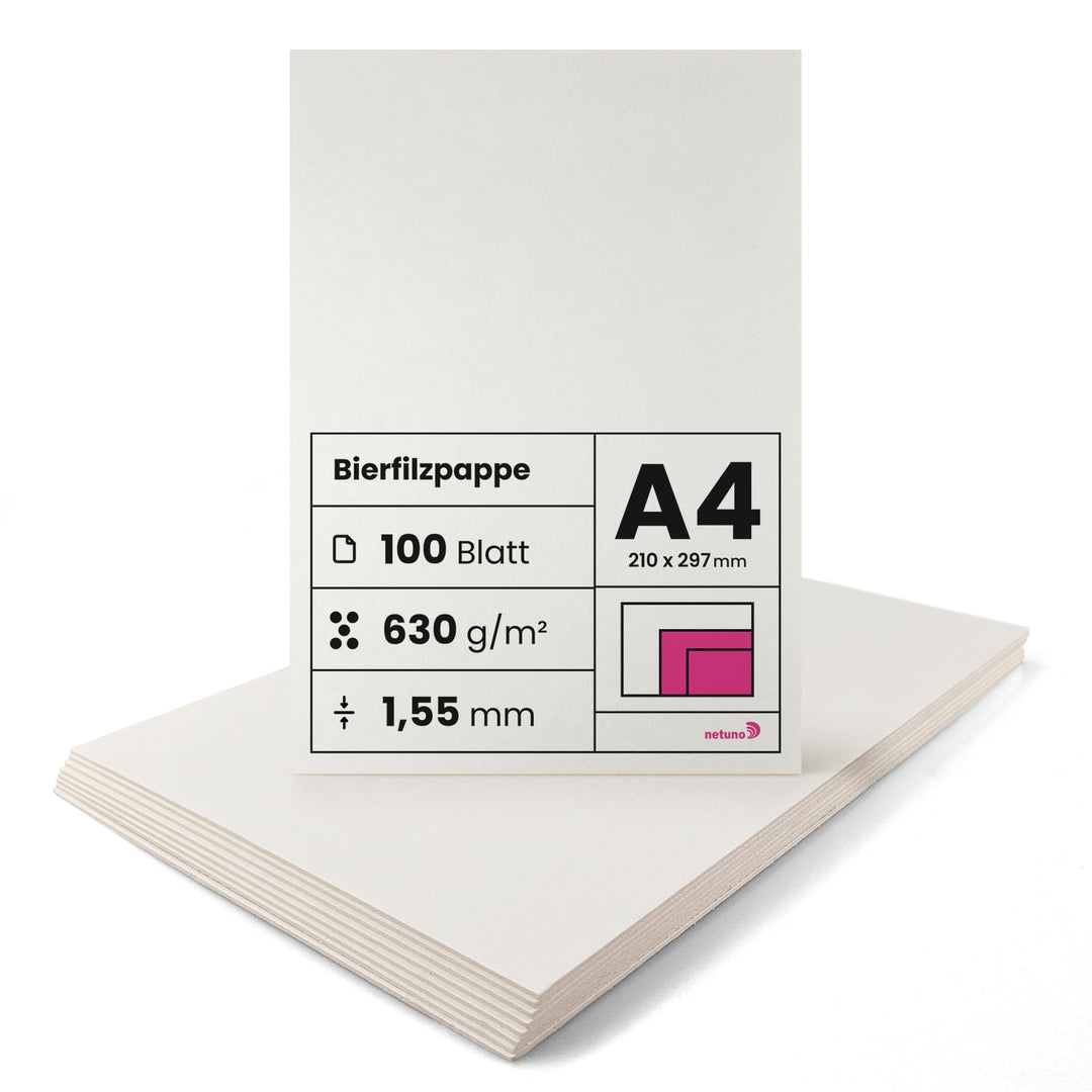 Netuno 100 Blatt Bastel-Pappe Creme-Weiss DIN A4 21 x 29,7 cm 1,55 mm 630g Holzpappe zum Basteln Bie