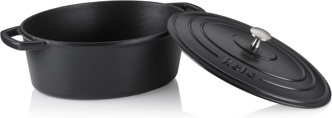 kela Bräter Gusseisen oval 4 Liter, Dutch Oven CALIDO, Induktion Gussbräter mit Deckel, Gusseisen To
