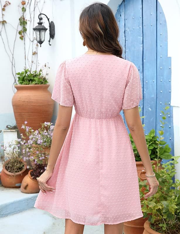 Clearlove Damen Schwangerschaftskleid aus Schweizer Pünktchen-Chiffon mit kurzen Ärmeln für den Somm