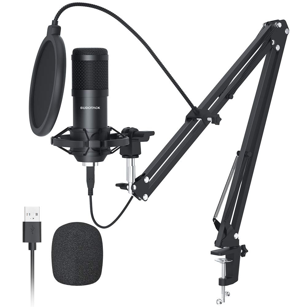 SUDOTACK USB Gaming Mikrofon, Professionelles Mikrofon PC Kondensator mit Arm, Popfilter, Mikrofonsp