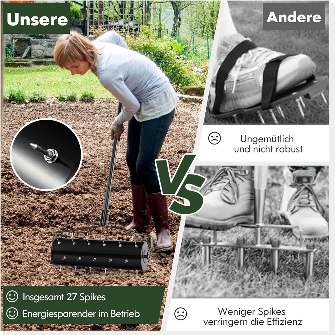 RELAX4LIFE Rasenbelüfter, Rasenlüfter aus Metall, Rasenrolle mit 44cm/53cm Breite, Handvertikutierer