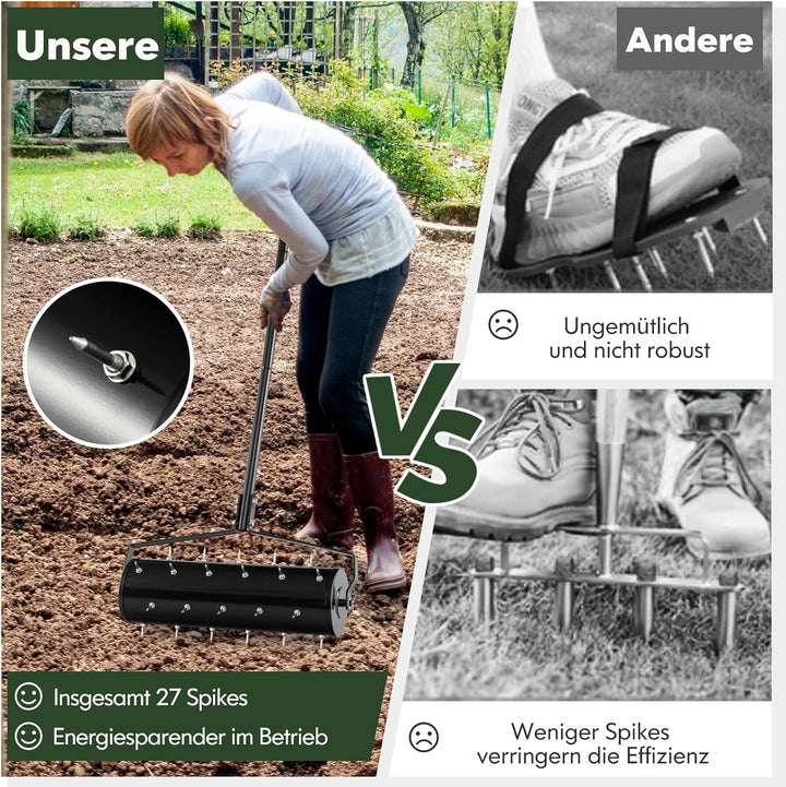 RELAX4LIFE Rasenbelüfter, Rasenlüfter aus Metall, Rasenrolle mit 44cm/53cm Breite, Handvertikutierer