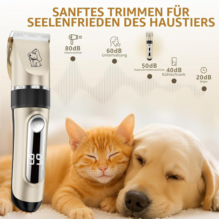 NWOUIIAY IPX7 Schermaschine Hund Leise Tierhaarschneider Waschbar Profi Drahtlose Wiederaufladbare T