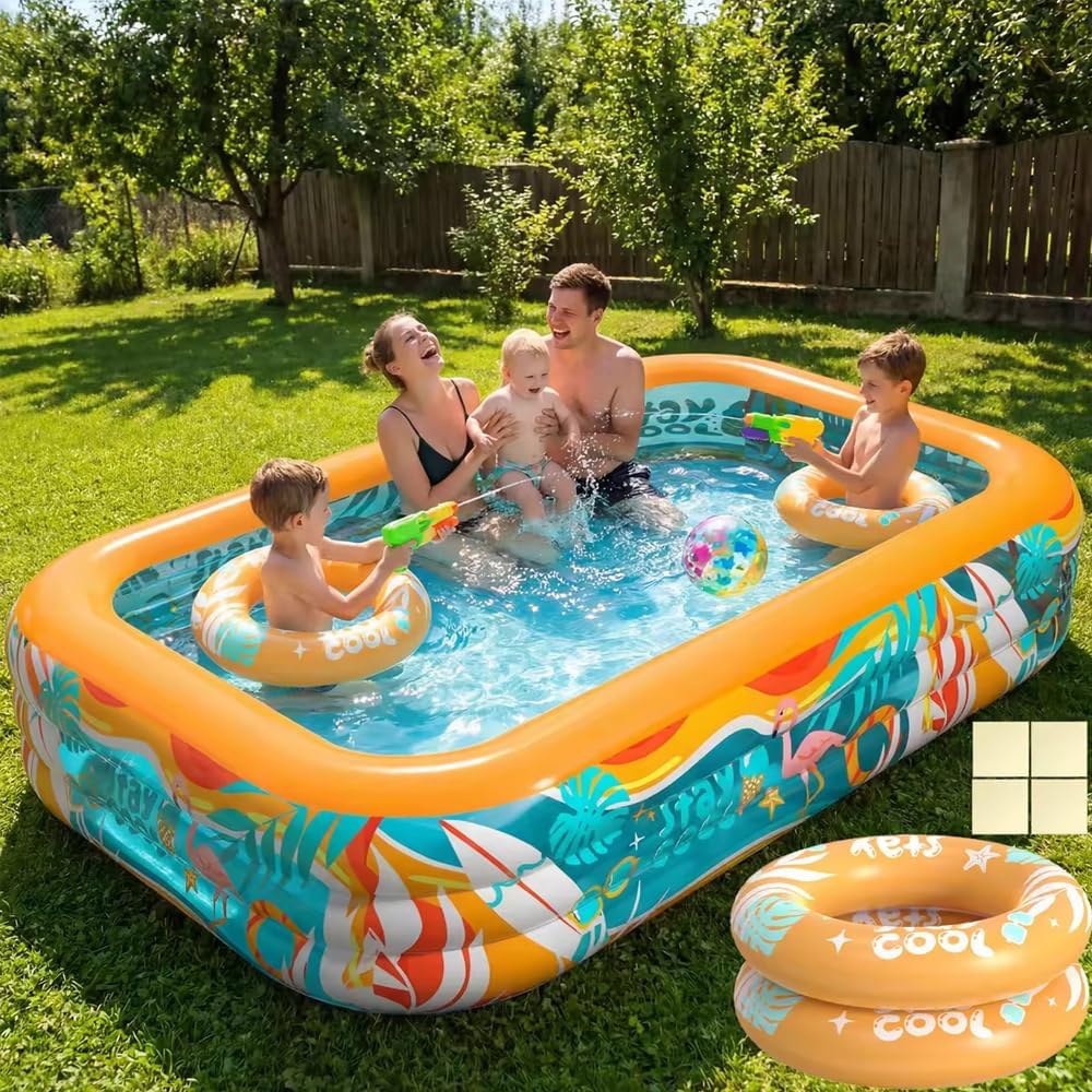 Skirfy Aufblasbarer Pool, 305 x 183 x 56 cm XXL Gartenpool, Verdickter Kinderpool für Erwachsene & K
