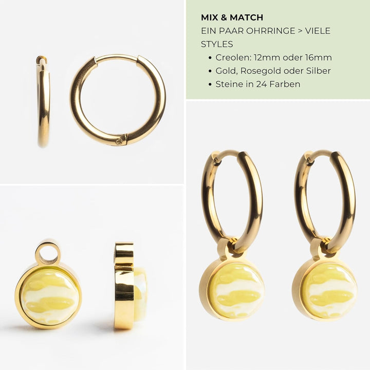 Gold Ohrringe Creolen mit Anhänger zum Wechseln • Edelstahl Ohrhänger mit Charm • nickelfrei &amp; wasse