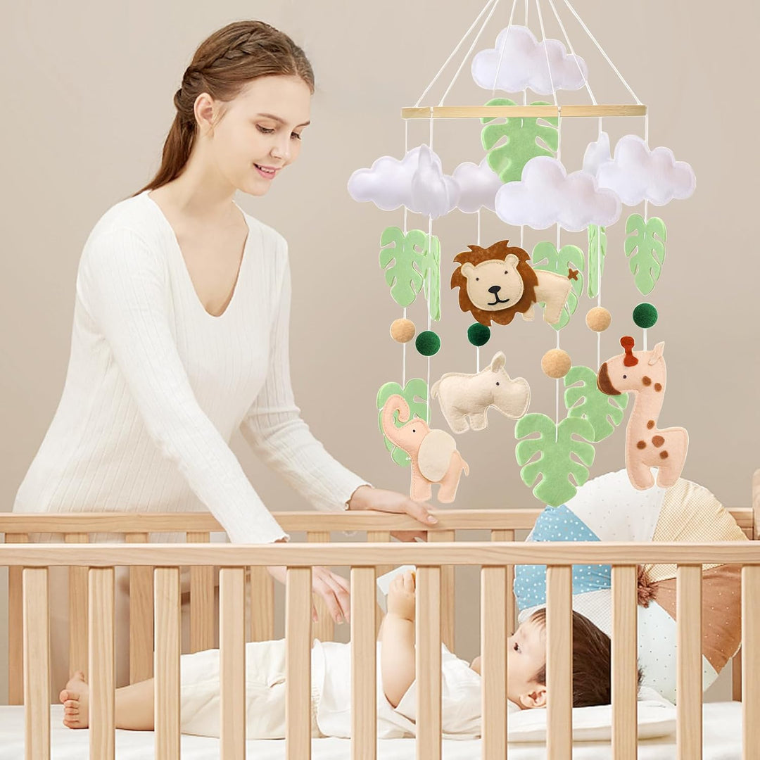 Baby Mobile Tier Bettglocke für Babybett – Jungle Animal Baby Mobile mit Löwe, Elefant, Giraffe und