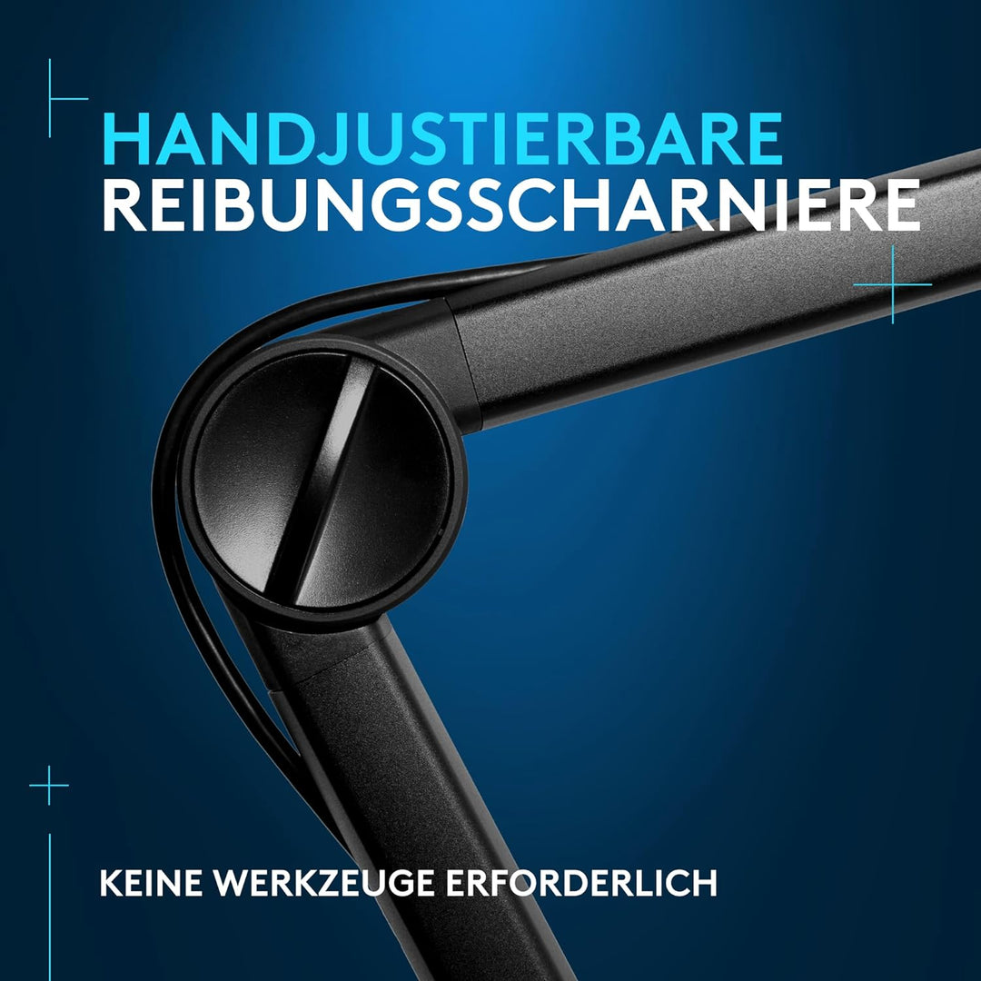 Logitech G Compass Premium-Broadcast-Mikrofonschwenkarm, innenliegende Federn, Tischhalterung und in