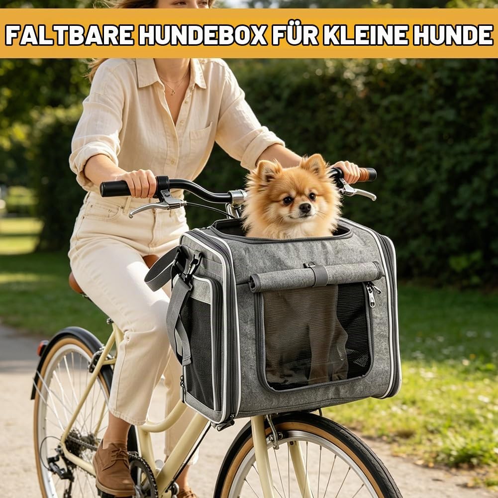 Hundekorb Fahrrad Vorne 4-in-1, Erweiterbarer Hunderucksack Hundefahrradkorb, Grau Faltbare Haustier