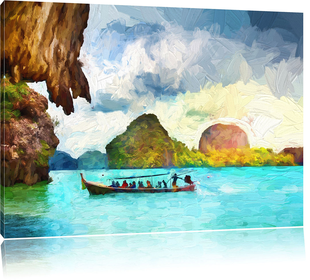 Pixxprint Thailand Phuket Playa Paradisiaca Kunst Pinsel Effekt, Format: 100x70 auf Leinwand, 100x70